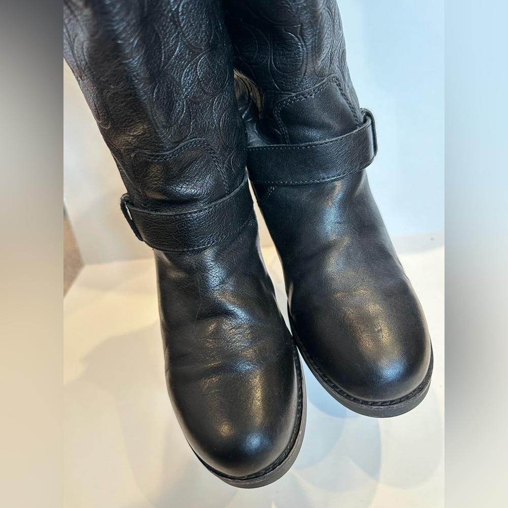 Coach Women's Virginia Logo Embossed Leather Moto Boots - Picture 6 of 8